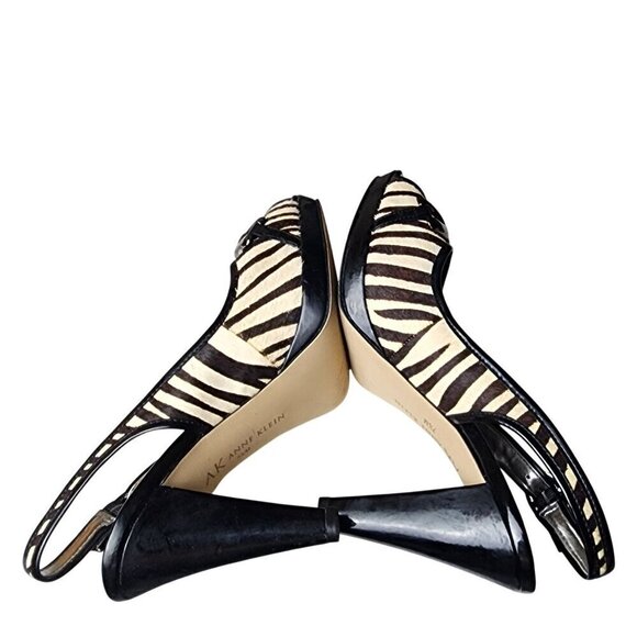 VTG Anne Klein Pony Hair Leather Zebra Print Slingback Peep Toe Heels Size 7.5 - Picture 6 of 15